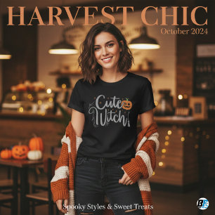 Cute Witch Black and White Womens Halloween T-Shirt