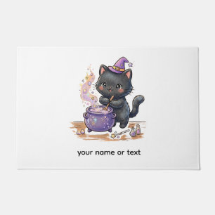 Cute Witch Black Cat Brewing Magic Potion Hallowee Doormat