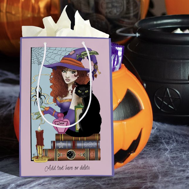 Cute Witch Black Cat Pink Potions Books Medium Gift Bag (Creator Uploaded)
