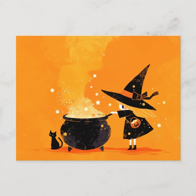 Cute Witch Brewing Magic Potion Holiday Postcard (Front)