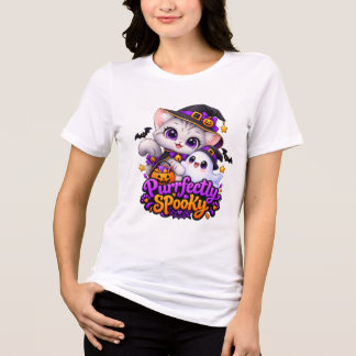 Cute Witch Cat and Ghost Halloween Shirt
