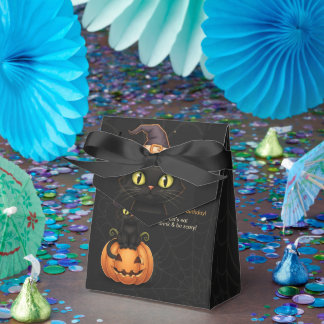 Cute Witch Cat and Pumpkin Birthday Favor Box