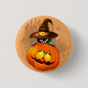 Cute Witch Cat and Pumpkin Halloween Friends 1 Inch Round Button