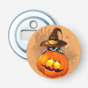 Cute Witch Cat and Pumpkin Halloween Friends Bottle Opener