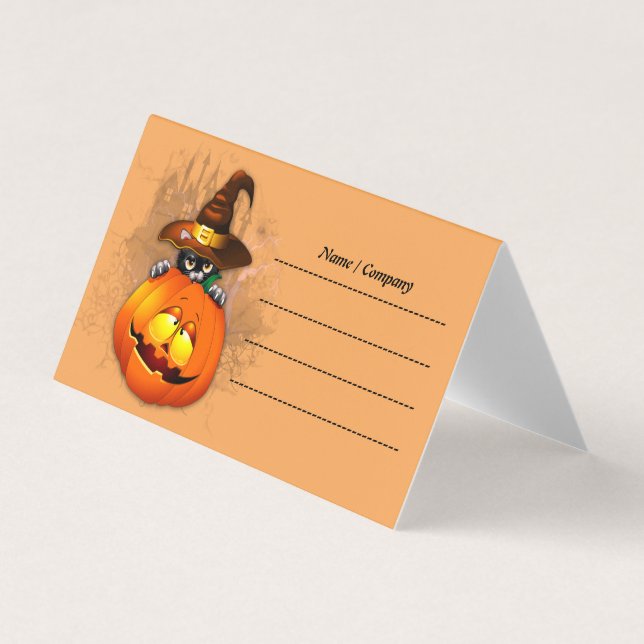 Cute Witch Cat and Pumpkin Halloween Friends Business Card (Front)