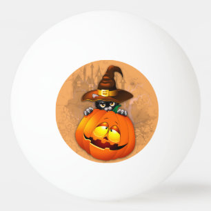 Cute Witch Cat and Pumpkin Halloween Friends Ping Pong Ball