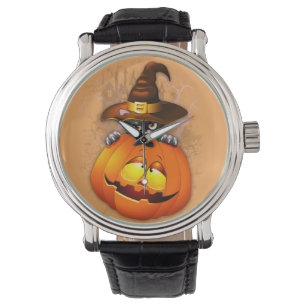 Cute Witch Cat and Pumpkin Halloween Friends Watch