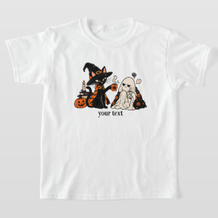 Cute Witch Cat Coffee Grumpy Ghost Halloween T-Shirt