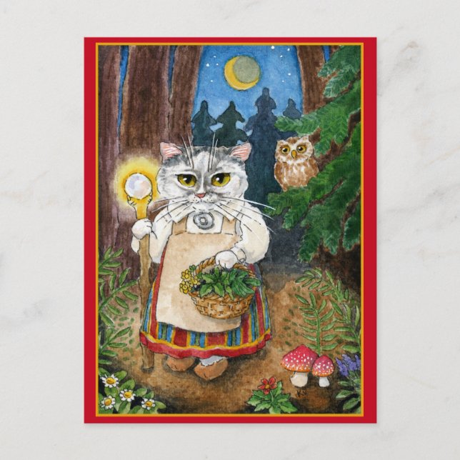 Cute witch cat fantasy postcard (Front)