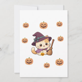 Cute Witch Cat Halloween Card