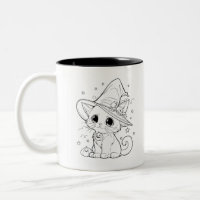 Cute Witch Cat Line Art Two-Tone Mug