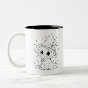 Cute Witch Cat Line Art Two-Tone Mug