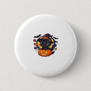 Cute Witch Cat on Pumpkin � Halloween Art Oversize 2 Inch Round Button