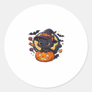Cute Witch Cat on Pumpkin � Halloween Art Oversize Classic Round Sticker