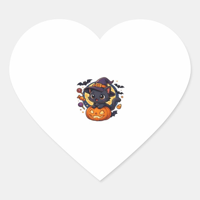 Cute Witch Cat on Pumpkin � Halloween Art Oversize Heart Sticker (Front)