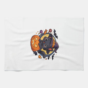 Cute Witch Cat on Pumpkin � Halloween Art Oversize Kitchen Towel