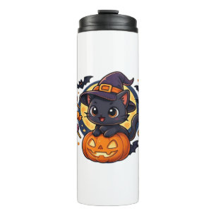 Cute Witch Cat on Pumpkin � Halloween Art Oversize Thermal Tumbler