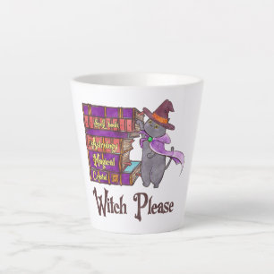 Cute Witch Cat with Books – “Witch Please” Latte Mug