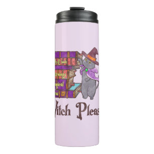 Cute Witch Cat with Books – “Witch Please” Thermal Tumbler