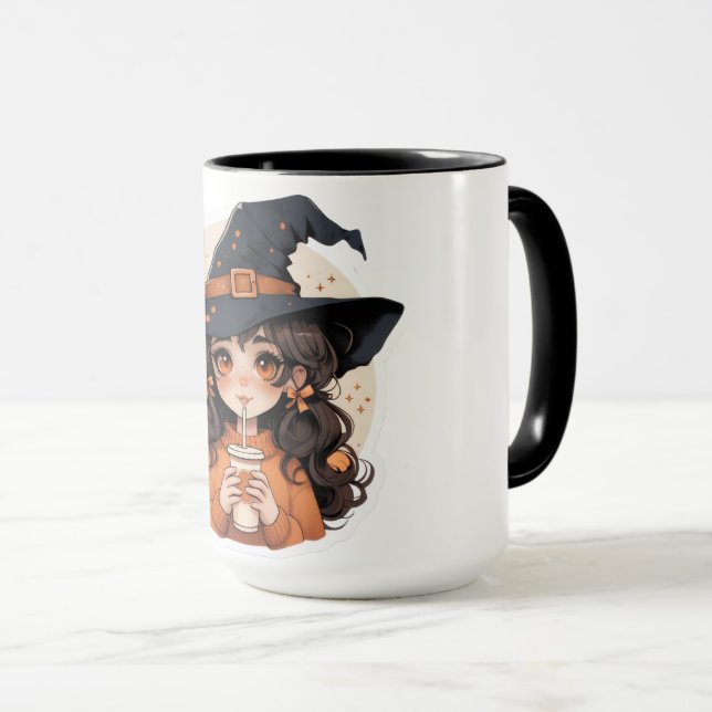 Cute Witch Coffee Mug | Cozy Autumn Aesthetic Hall (Front Right)