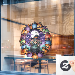 Cute Witch Creating Magical Moments With Toads Window Cling