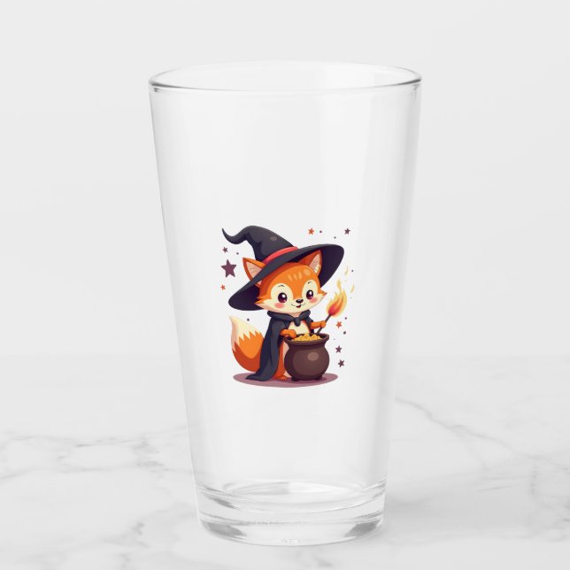 Cute Witch Fox � Magical Halloween Animal Tee Glass (Front)