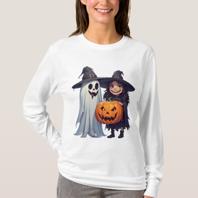 Cute Witch Ghost Pumpkin Halloween 🎃 T-Shirt (Front)