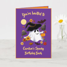 Cute witch ghost trick or treat cemetery