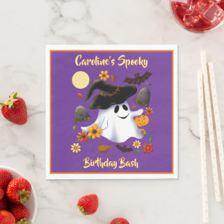 Cute witch ghost trick or treat cemetery napkin