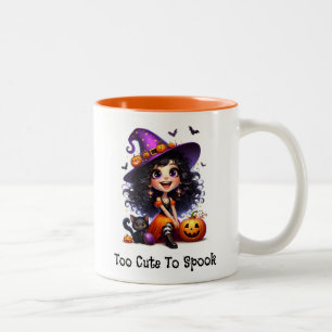 Cute Witch Girl & Black Cat Halloween Two-Tone Coffee Mug