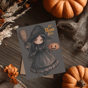 Cute Witch Girl her Broom & Pumpkin Kids Halloween Postcard