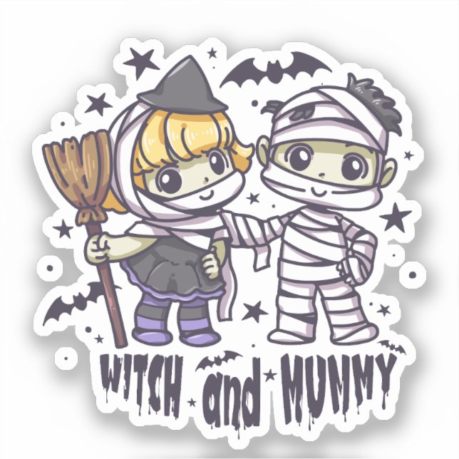 Cute Witch Girl & Mischievous Mummy Boy (Front)