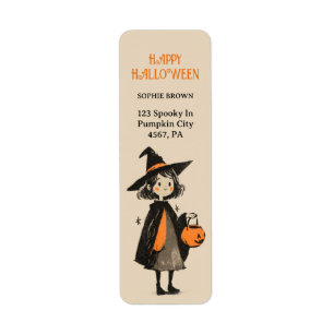 Cute Witch Girl Retro Halloween Return Address