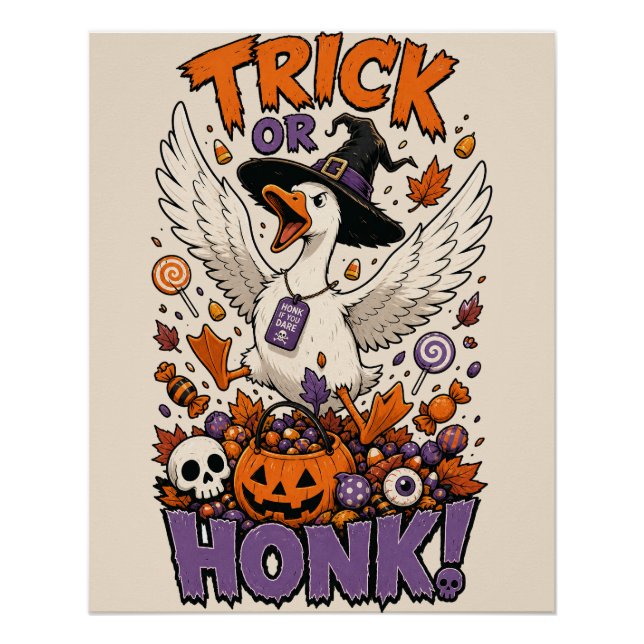 Cute Witch Goose Pumpkin Candy Graphic Poster (Front)