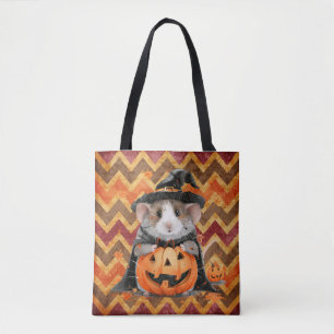 Cute Witch Guinea Pig Halloween Chevron Tote Bag