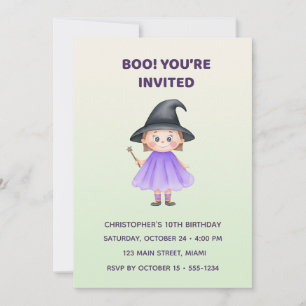 Cute Witch Halloween Birthday Invitation Kids