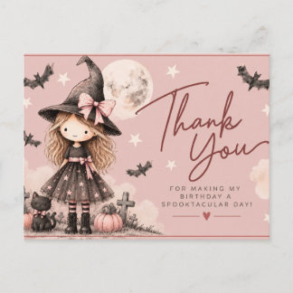 Cute Witch Halloween Birthday Thank You Postcard