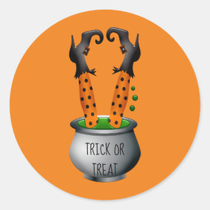 Cute witch Halloween black and orange Classic Round Sticker