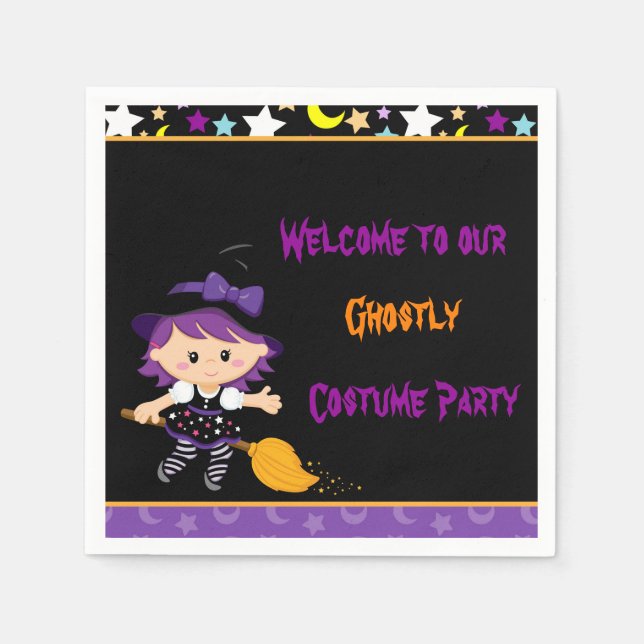 Cute Witch Halloween Costume Party Napkin (Front)