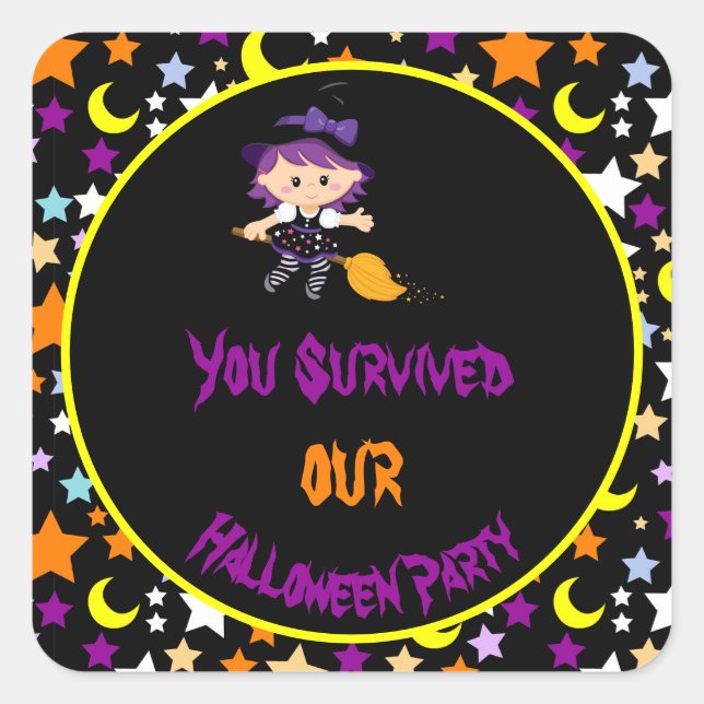 Cute Witch Halloween Costume Party Square Sticker (Front)