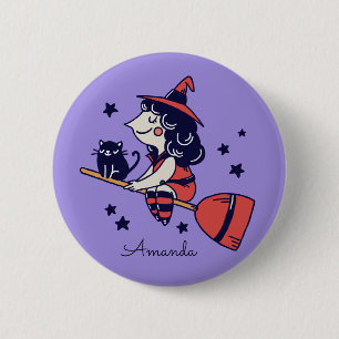 Cute Witch Halloween custom name buttons