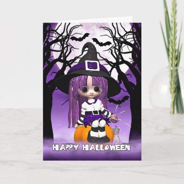 Cute Witch Halloween Greeting Card (Front)