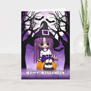 Cute Witch Halloween Greeting Card