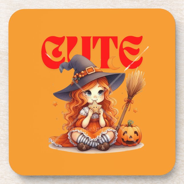 Cute Witch Halloween Hard Plastic Coaster (Front)