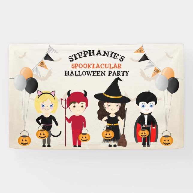 Cute Witch Halloween Party Banner (Horizontal)