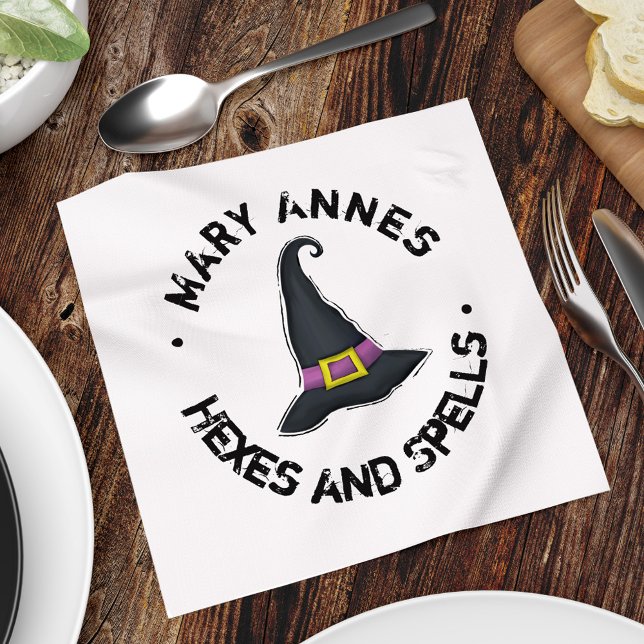 Cute Witch Halloween Party Custom Napkin (Cute Halloween Party Witch Custom Paper Napkins.)