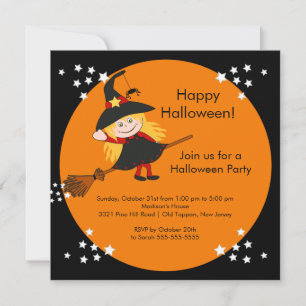 Cute Witch Halloween Party Invitation for kids