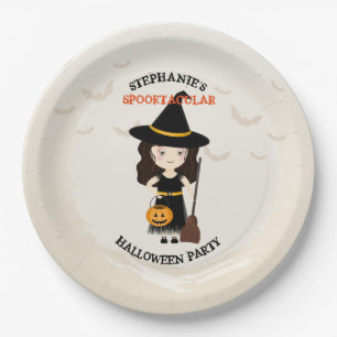 Cute Witch Halloween Party Paper Plate