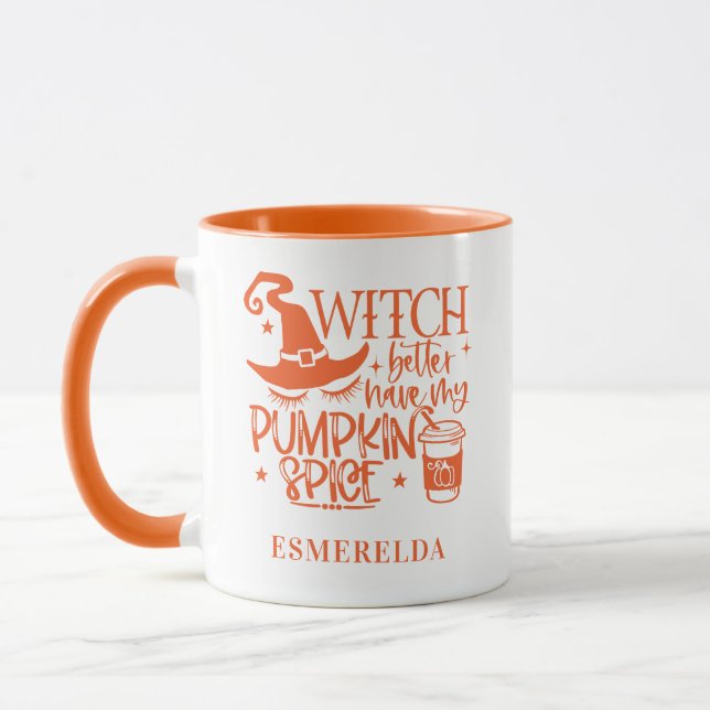 Cute Witch Halloween Pumpkin Personalized  Mug (Left)