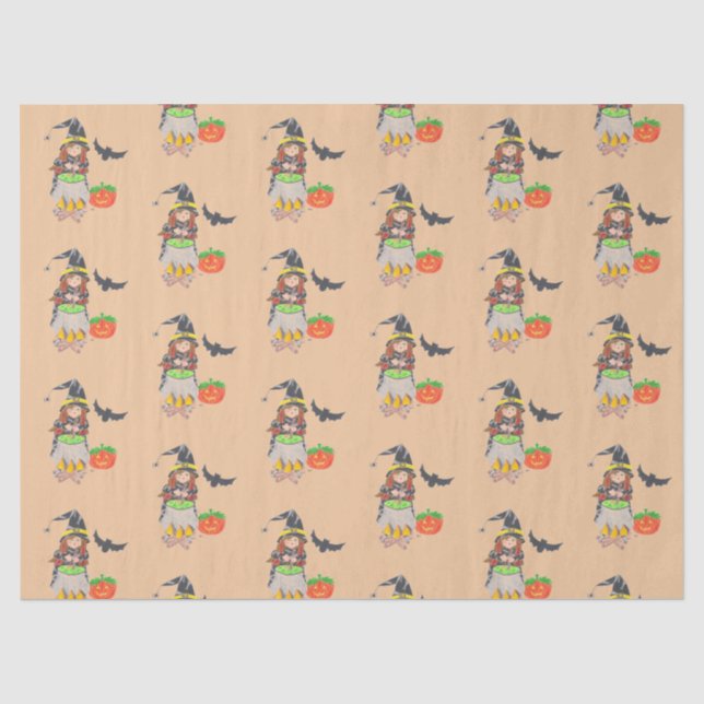 Cute witch Halloween tissue paper (Front)